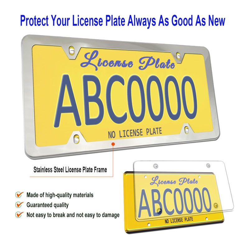 ZXFOOG License Plate Frame Cover Kit- Clear Flat Plate Cover & Stainless Steel Car Tag Holder, Unbreakable Novelty Protector Fit Standard US Plate, Mount Screws, Chrome Caps, 1 Pack for Front or Rear - Image 2